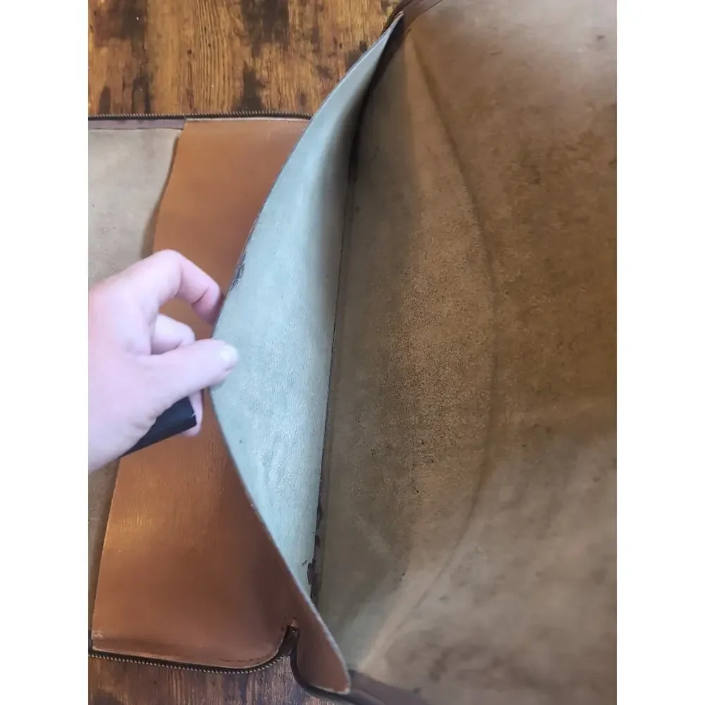 Vintage Renwick Tan Brown Leather Zip Around Portfolio Document Case USA READ